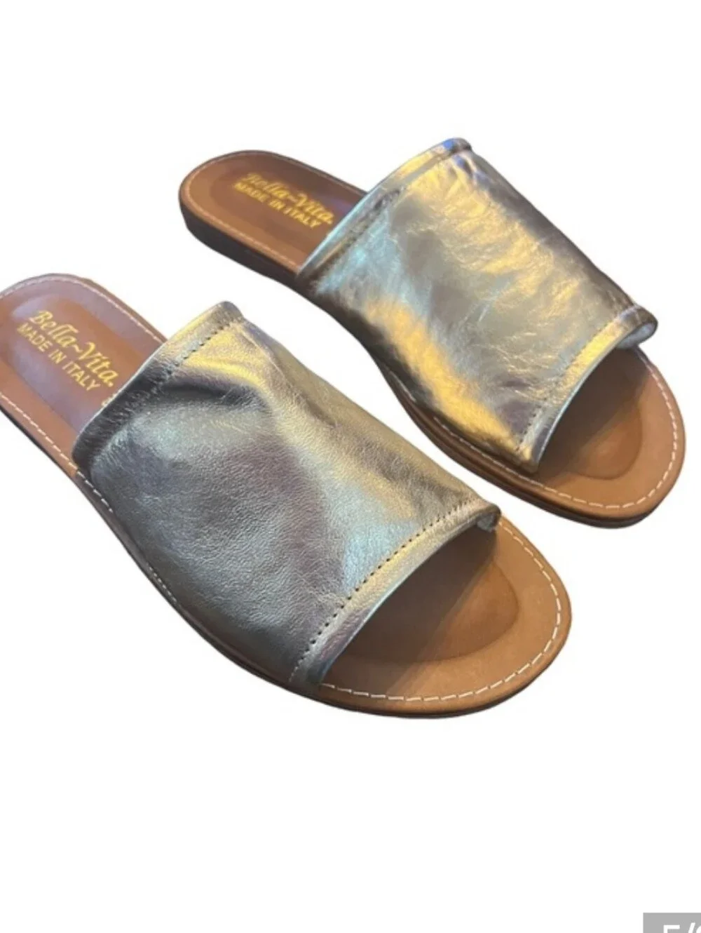 Bella Vita Gold Leather Slide Sandals , Women's 9M